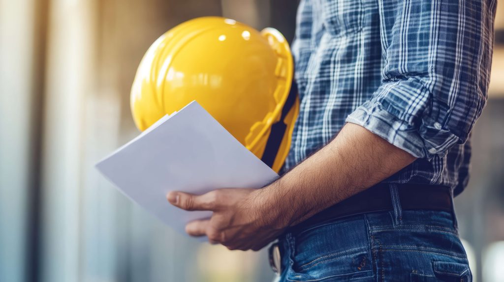 An up close shot of a Kokua roofing worker holding paperwork.