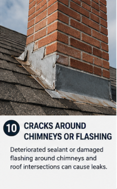 Chimney flashing on a roof where deteriorated sealant can allow water intrusion